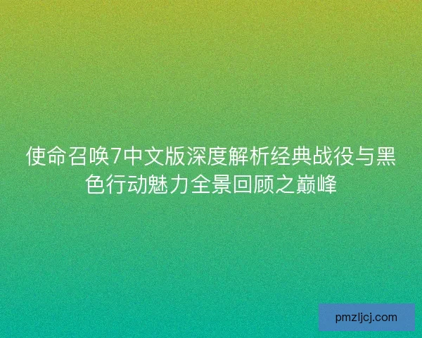 使命召唤7中文版深度解析经典战役与黑色行动魅力全景回顾之巅峰